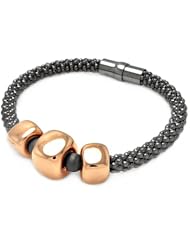 Three Rose Gold Cubes On Black Rhodium Beads Sterling Silver Italian Bracelet Length 7.5 " Width 6mm Cube 13mm Lock Magnetic