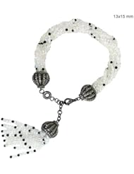 Couturechics 925 Sterling Silver 105.05 Ct Rainbow Moonstone & Onyx Beaded Natural Diamond Pave Designer Gemstone Tassel Bracelet Handmade Fashion Jewelry Size 7.25 Inches
