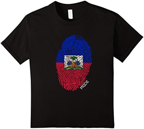 Kids Haiti Haitian Pride Flag Fingerprint Country T-Shirt 8 Black