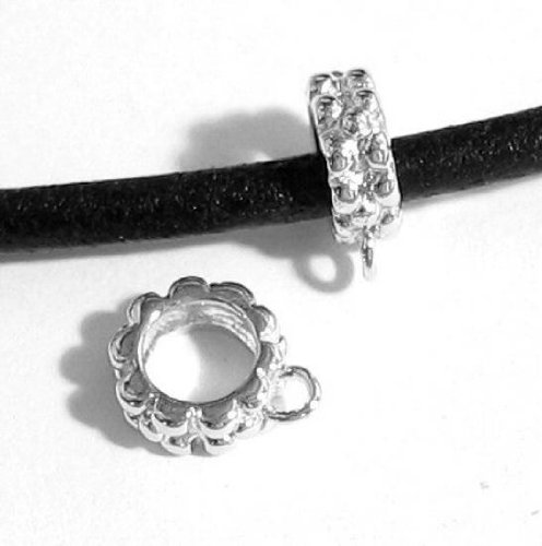 2 pcs .925 Sterling Silver Pendant Charm Connector Cord Ring Slide For European Bracelets / Findings / Bright