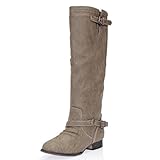 Breckelles Women's OUTLAW-11 Zipper Buckled Casual Riding Boots Beige 9 B(M) US