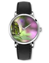 SPRAWL Aanalog Fashion Series Silver Ladies Watches of Genuine Black Leather Strap,Unique Wrist Watch for Women Girls Designed with green Butterfly