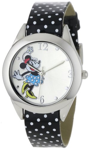 Disney Women's MN1039 Minnie Mouse Silver-Tone Watch with Interchangeable Faux Leather Band