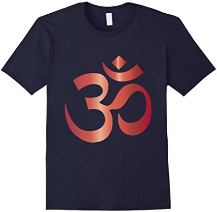 Men's Sanskrit Red Om T-Shirt Yoga Aum Ohm Hindu Meditation Symbol Large Navy
