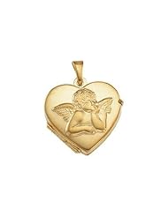 Solid 14K Gold HEART SHAPED LOCKET W/ANGEL 14K Yellow / Gold / 17.50X18.50 MM / 1.49 DWT