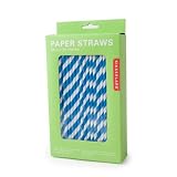 Kikkerland Biodegradable Paper Straws, Blue and White Striped, Box of 144
