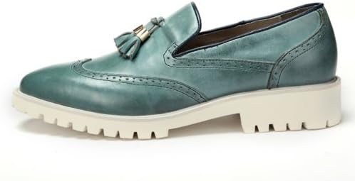 KLUOT Mens Jade Blue Leather Wingtips Work Casual Durable Tussel Shoes 41 EU