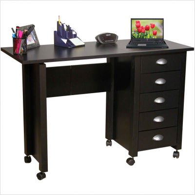 Venture Horizon Mobile Wood Computer Desk in Black