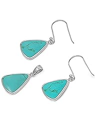 NATURAL! Turquoise .925 Sterling Silver Earrings & Pendant Necklace Set