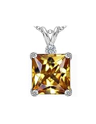 Original Star K (tm) Large 12mm Square Cut Simulated Imperial Yellow Topaz Pendant in 925 Sterling Silver