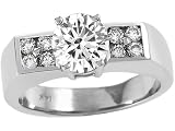 1.50 cts Genuine Round White Topaz and Diamond Ring - 14kt White or Yellow Gold