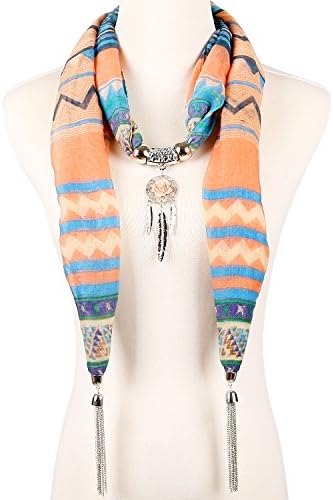Seafire Infinity Jewelry Scarf Tassel Red Lips Charm Pendant Design Vintage Bohemian Warps (Pink &amp; Blue 357-1)