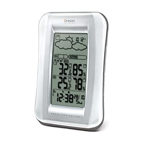 Oregon Scientific BAR688HGA Wireless Weather Station with Temperature/Humidity Display and Self- Setting Atomic Clock, White/Silver