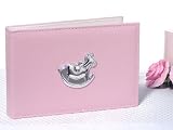 Pink Leather Photo Album w Silver Rocking Horse Applique (Set of 12) - Baby Shower Gifts & Wedding