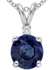 Tommaso Design (tm) Round Genuine Sapphire Pendant in 14 kt White Gold