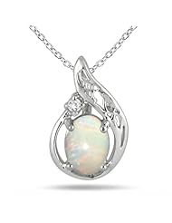 1/2 Carat Opal and Diamond Pendant in .925 Sterling Silver