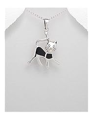 Cat Reconstructed stones Pendant Necklace In 92.5 Sterling Silver