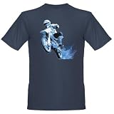 Blue dirt bike wheeling in mud Organic Men's T-Shi Sports Organic Men's T-Shirt dark by CafePress