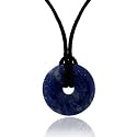 Sterling Silver .925 Genuine Denim Lapis Stone Disc Black Silk Cord Necklace 16"