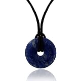Sterling Silver .925 Genuine Denim Lapis Stone Disc Black Silk Cord Necklace 16