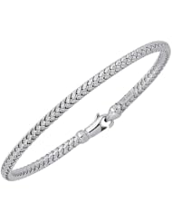 14K White Gold 7.25" 3.45mm Textured Round Tube Goldenweaved Rope Like Fancy Bangle With Fancy Lobster Clasp