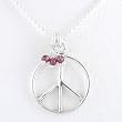 Peace Symbol Pendant with Garnet Accents in Sterling Silver on a 20" Ball Chain, #8406