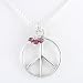 Peace Symbol Pendant with Garnet Accents in Sterling Silver on a 20" Ball Chain, #8406