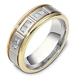 Designer 14 Karat Two-Tone Gold Princess Cut 6 Diamond Wedding Band Ring