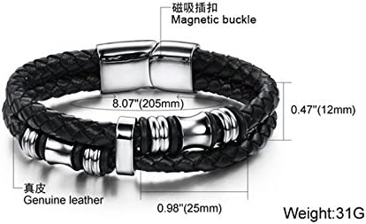 Trekking tribe Titanium Steel Leather Mens Bracelet jewelry 22cm length with Magnetic buckle