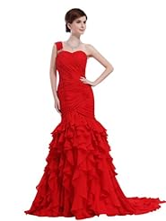 One Shoulder Chiffon Mermaid Tiered  Prom Dress/Mini Dress  with a Watteau Train  With Ruffles