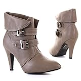 Damen Schuhe, Stiefeletten, L020, Synthetik in hochwertiger Leder Optik, Hellbraun Khaki, Gr 38