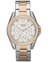 Fossil Riley Stainless Steel Silver And Rose Tone Womens Watch ES2787