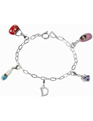 De Buman Sterling Silver Enamel Lady Bag and Shoes Charm Bracelet