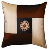 Decorative Handmade Silky Brown & Beige Cushion Cover / Pillow Sham - Golden Sunflower Design