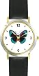 Black, Turquoise & Purple Butterfly - Butterfly Animal - WATCHBUDDY&reg; DELUXE TWO-TONE THEME WATCH - Arabic Numbers - Black Leather Strap-Size-Women's Size-Small
