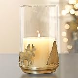 Antique Brass Moose & Tree Pillar Candle Holder with Glass Hurri