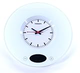 Glass kitchen scales with clock - White