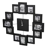 Designer Habitat - Family Time Photo Frame Clock Brushed Aluminium Black, Holds 12 Photos