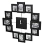 Designer Habitat - Family Time Photo Frame Clock Brushed Aluminium Black, Holds 12 Photos