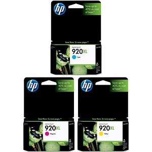 HP Genuine 920XL Cartridges : Cyan, Magenta and Yellow : 3-Pack