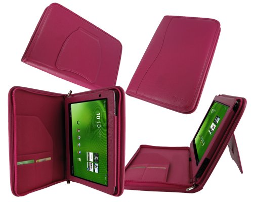 rooCASE Executive Portfolio (Magenta) Leather Case Cover with Landscape / Portrait View for Acer Iconia Tab A500 A501 10.1-Inch Android Tablet Wi-Fi