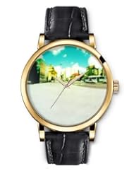 SPRAWL Aanalog Fashion Series Gold Ladies Watches of Genuine Black Leather Strap,Unique Wrist Watch for Women Girls Designed with City View