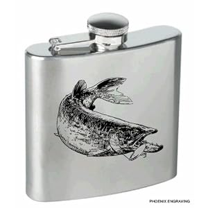 Personalised Engraved 6oz Hip Flask Gift, Pike, Fishing Design, Free Message Engraving