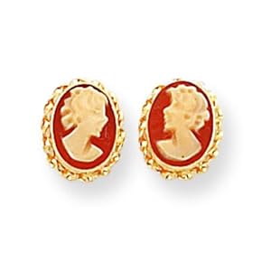 14K Yellow Gold Cameo Stud Earrings Polished Jewelry
