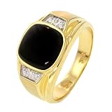 10k Yellow Gold Onyx Men's Ring with Diamond Accent (.05 cttw, H-I Color, I2-I3 Clarity)