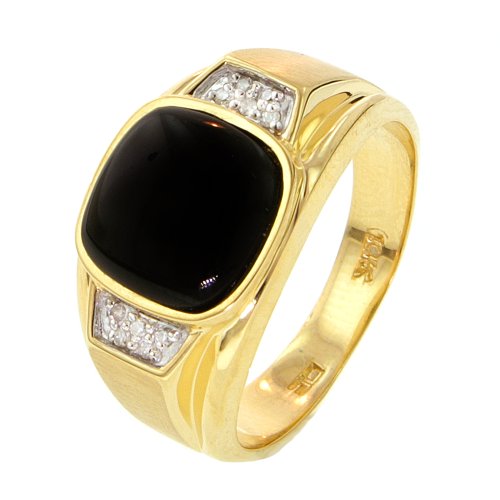 10k Yellow Gold Onyx Men's Ring with Diamond Accent (.05 cttw, H-I Color, I2-I3 Clarity)