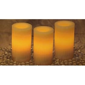 Set of 3 Flameless Scented Wax Candles (Vanilla) - 6 by 3 with Built in Timer, Flat Top by Style-Line