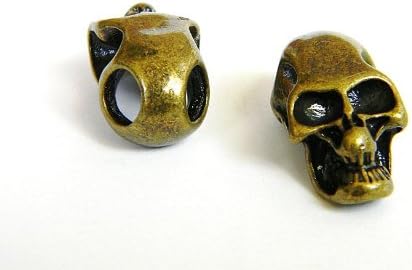 5 Metal Bronze Skull Beads For 550 Paracord Bracelets, Lanyards, &amp; Other Projects (Horizontal Holes)