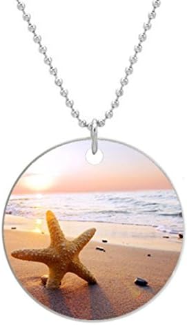 Sunset Scene View Sea Beach and Starfish - Custom Dog Tag Necklace