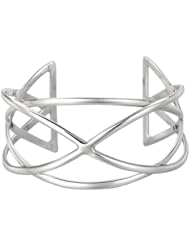 Silver With Rhodium Finish Shiny Fancy Cuff Bangle